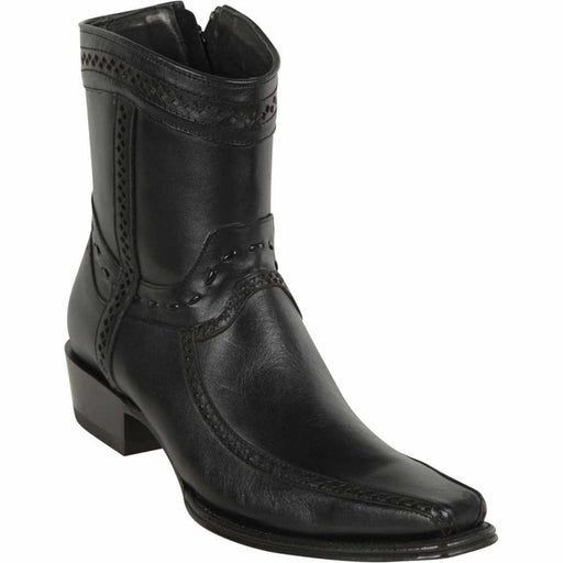 Los Altos Men's European Toe Short Leather Boots - Black