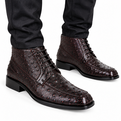 Los Altos Men's Genuine Ostrich Dress Ankle Leather Outsole High Top Shoes