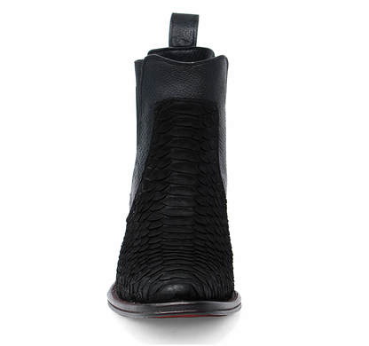 Los Altos Men's Genuine Python Skin Square Toe Ankle Boots - Black - Image 7