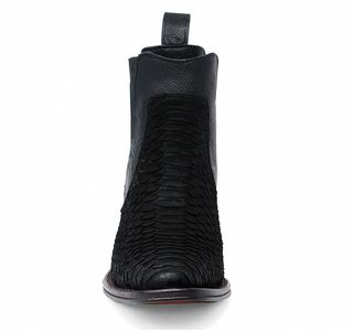 Los Altos Men's Genuine Python Skin Square Toe Ankle Boots - Black