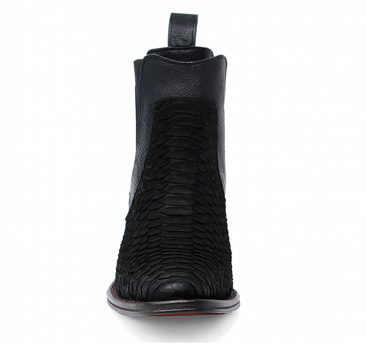 Los Altos Men's Genuine Python Skin Square Toe Ankle Boots - Black