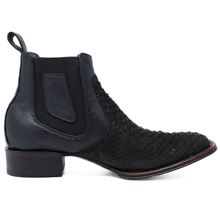 Los Altos Men's Genuine Python Skin Square Toe Ankle Boots - Black - Image 3