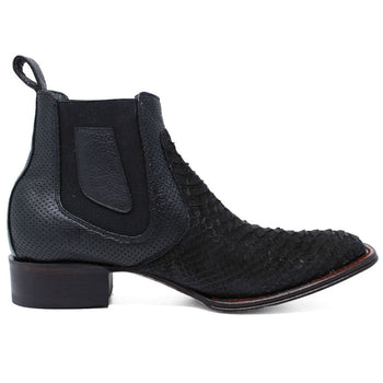 Los Altos Men's Genuine Python Skin Square Toe Ankle Boots - Black - Image 3