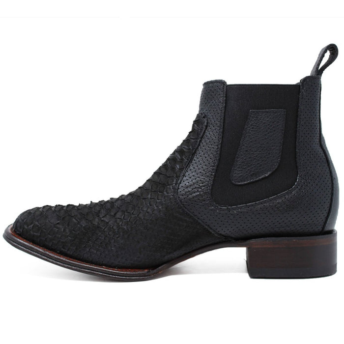 Los Altos Men's Genuine Python Skin Square Toe Ankle Boots - Black - Image 2