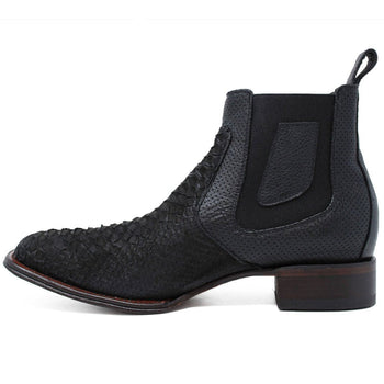 Los Altos Men's Genuine Python Skin Square Toe Ankle Boots - Black - Image 2