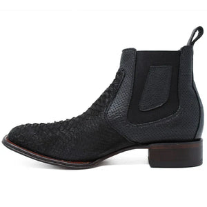 Los Altos Men's Genuine Python Skin Square Toe Ankle Boots - Black - Image 2