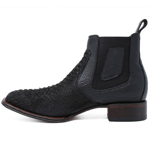 Los Altos Men's Genuine Python Skin Square Toe Ankle Boots - Black - Image 2