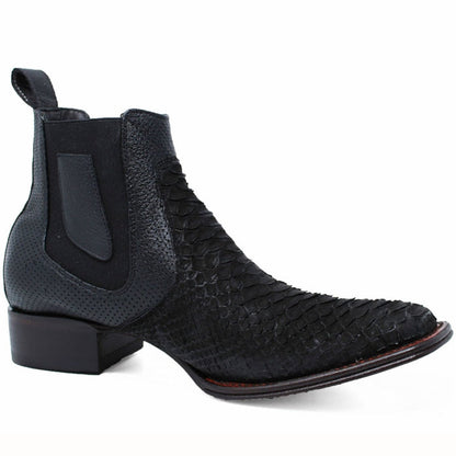 Los Altos Men's Genuine Python Skin Square Toe Ankle Boots - Black - Image 5