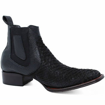 Los Altos Men's Genuine Python Skin Square Toe Ankle Boots - Black - Image 5