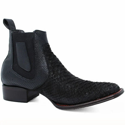 Los Altos Men's Genuine Python Skin Square Toe Ankle Boots - Black - Image 5
