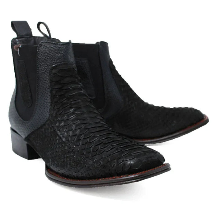 Los Altos Men's Genuine Python Skin Square Toe Ankle Boots - Black - Image 3