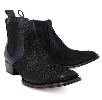Los Altos Men's Genuine Python Skin Square Toe Ankle Boots - Black - Image 3