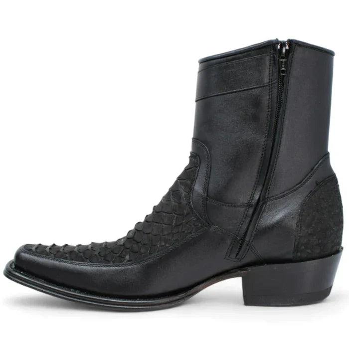 Los Altos Men's Original Python Skin European Toe Short Boots - Black