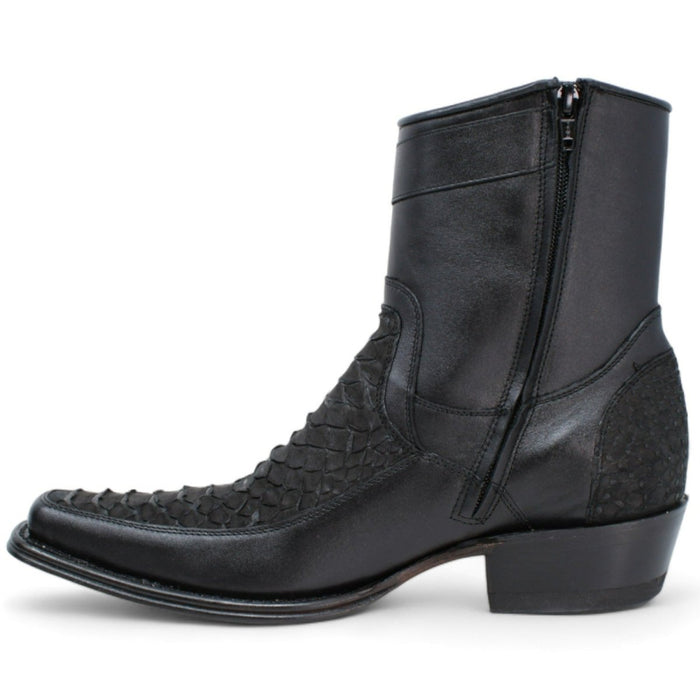 Los Altos Men's Original Python Skin European Toe Short Boots - Black - Image 4