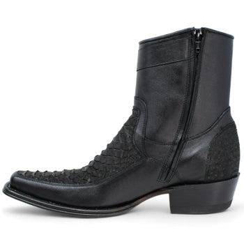 Los Altos Men's Original Python Skin European Toe Short Boots - Black 76BFN5705
