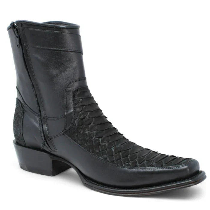 Los Altos Men's Original Python Skin European Toe Short Boots - Black - Image 4