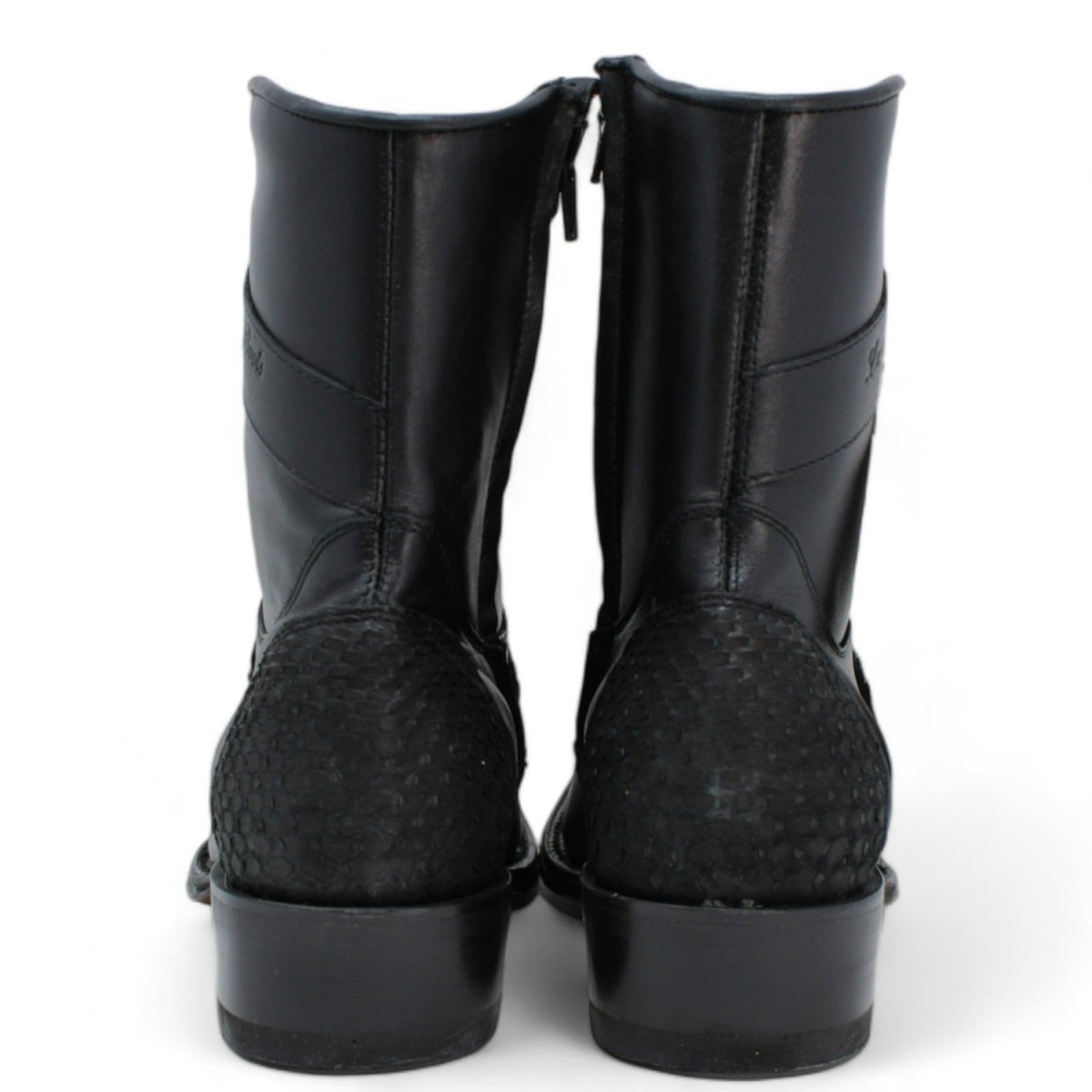 Los Altos Men's Original Python Skin European Toe Short Boots - Black 76BFN5705