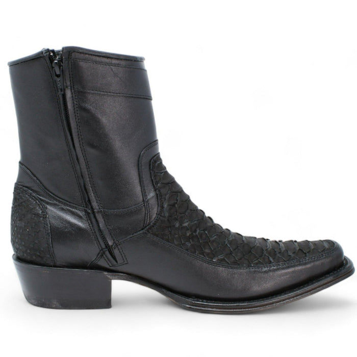 Los Altos Men's Original Python Skin European Toe Short Boots - Black 76BFN5705