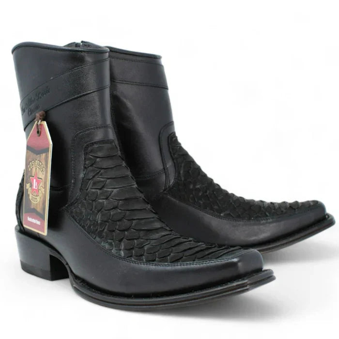 Los Altos Men's Original Python Skin European Toe Short Boots - Black