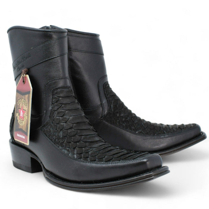 Los Altos Men's Original Python Skin European Toe Short Boots - Black - Image 2