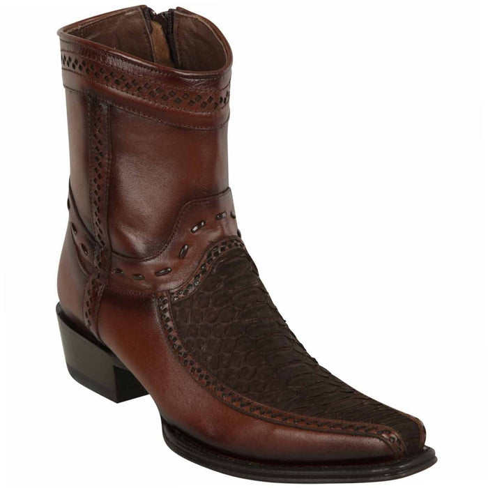 Los Altos Men's Original Python Skin European Toe Short Boots - Brown