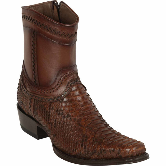 Los Altos Men's Original Python Skin European Toe Short Boots - Porto Brown