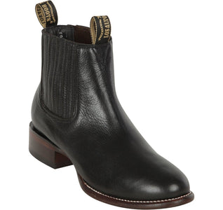 Los Altos Men's Round Toe Leather Short Boots - Black