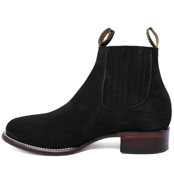 Los Altos Men's Round Toe Suede Leather Short Boots - Black 50B6305