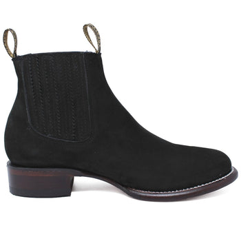 Los Altos Men's Round Toe Suede Leather Short Boots - Black 50B6305