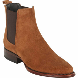 Los Altos Men's Round Toe Suede Leather Short Boots - Cognac