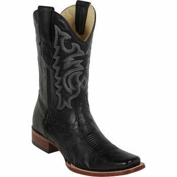 Los Altos Men's Smooth Ostrich Square Toe Boots - Black