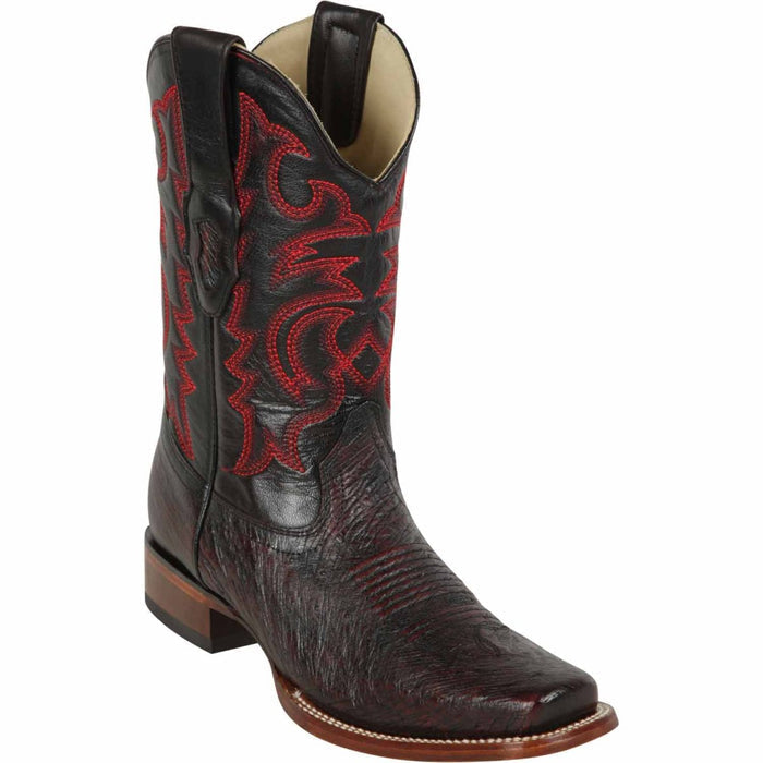Los Altos Men's Smooth Ostrich Square Toe Boots - Black Cherry