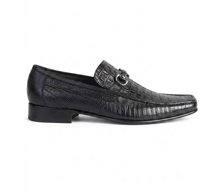 Los Altos Men's Stylish Black Genuine Caiman Belly And Lizard Classic Slip-On Dress Shoes