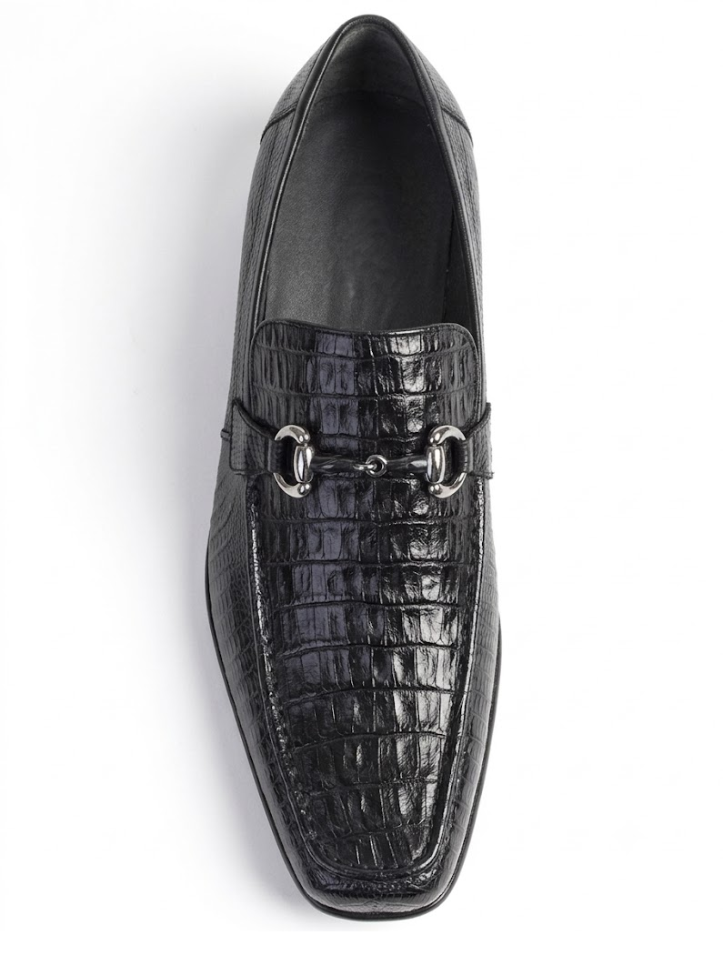 Los Altos Men's Stylish Black Genuine Caiman Belly And Lizard Classic Slip-On Dress Shoes