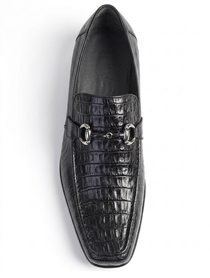 Los Altos Men's Stylish Black Genuine Caiman Belly And Lizard Classic Slip-On Dress Shoes