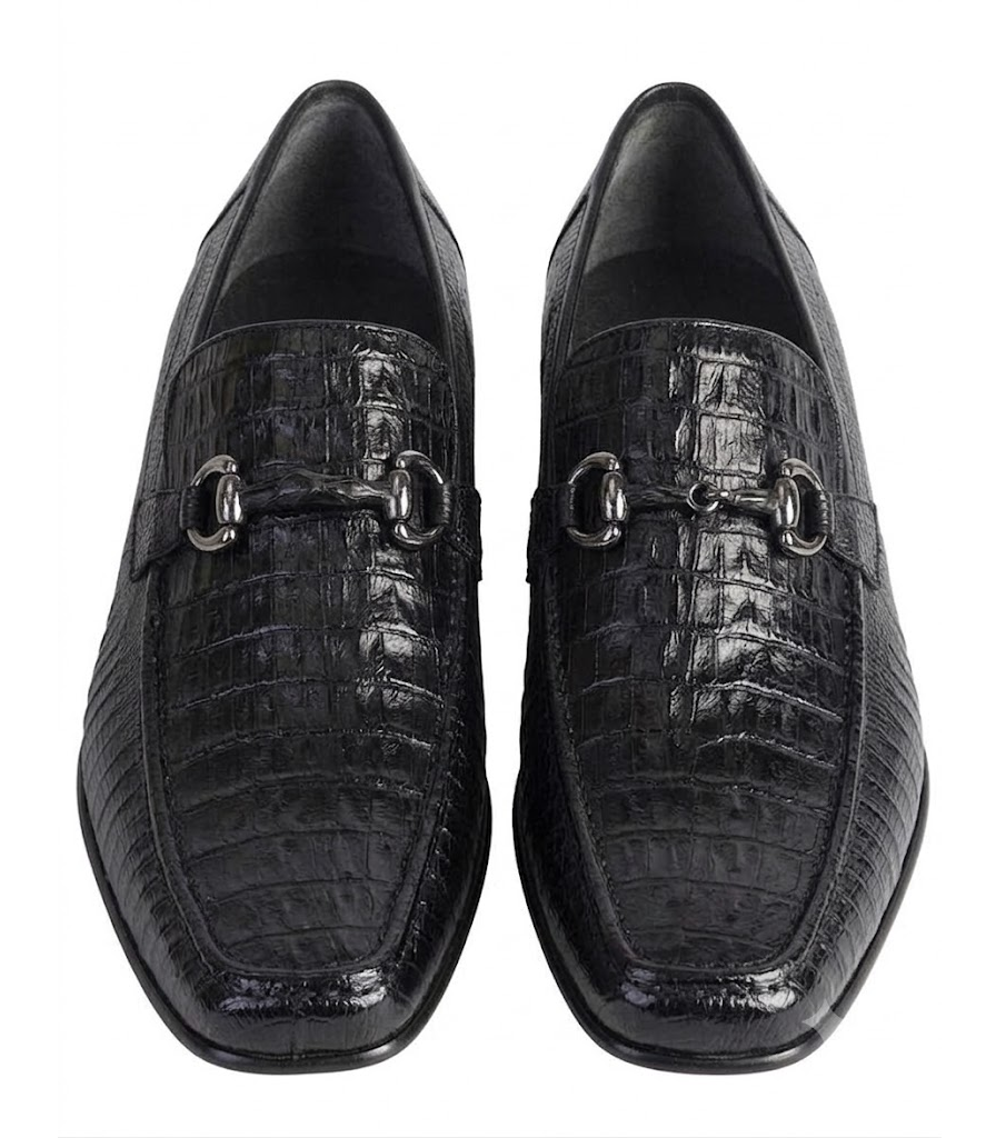 Los Altos Men's Stylish Black Genuine Caiman Belly And Lizard Classic Slip-On Dress Shoes
