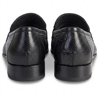 Los Altos Men's Stylish Black Genuine Caiman Belly And Lizard Classic Slip-On Dress Shoes