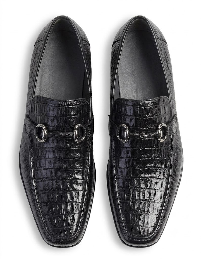 Los Altos Men's Stylish Black Genuine Caiman Belly And Lizard Classic Slip-On Dress Shoes