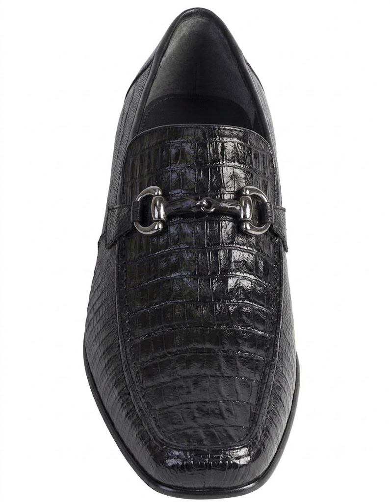 Los Altos Men's Stylish Black Genuine Caiman Belly And Lizard Classic Slip-On Dress Shoes