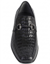 Los Altos Men's Stylish Black Genuine Caiman Belly And Lizard Classic Slip-On Dress Shoes