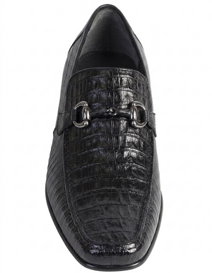 Los Altos Men's Stylish Black Genuine Caiman Belly And Lizard Classic Slip-On Dress Shoes