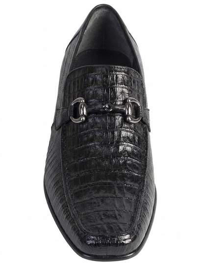 Los Altos Men's Stylish Black Genuine Caiman Belly And Lizard Classic Slip-On Dress Shoes