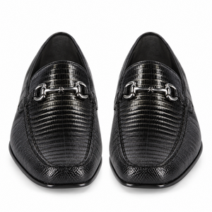 Los Altos Men's Stylish Genuine Teju Lizard Skin Slip-On Black Casual Dress Shoes