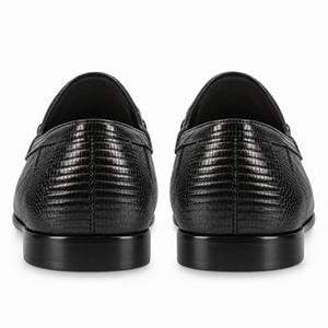 Los Altos Men's Stylish Genuine Teju Lizard Skin Slip-On Black Casual Dress Shoes