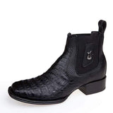 Los Altos Men's Wide Square Toe Caiman Belly Short Boots - Black