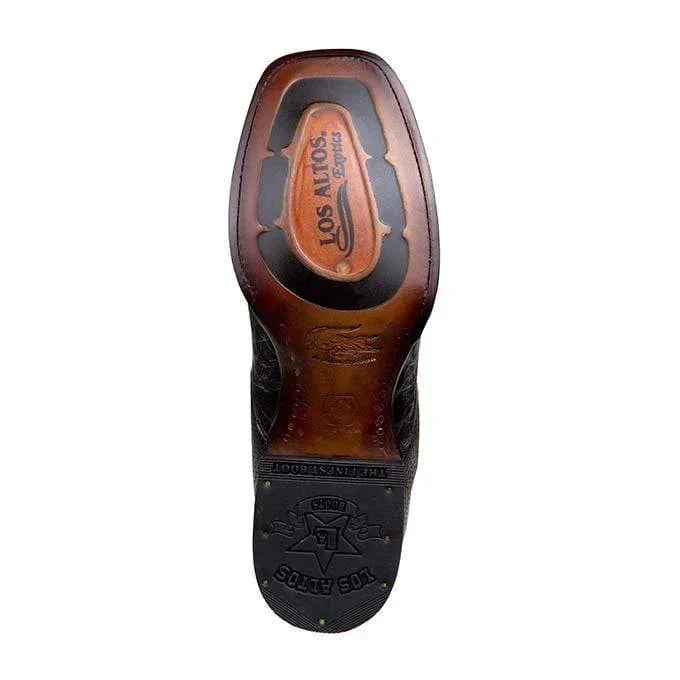 Los Altos Men's Wide Square Toe Caiman Belly Short Boots - Black - Image 3