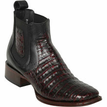 Los Altos Men's Wide Square Toe Caiman Belly Short Boots - Black Cherry