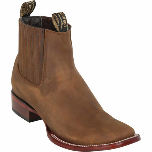 Los Altos Men's Wide Square Toe Crazy Leather Short Boots - Tan