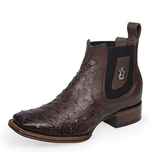 Los Altos Men's Wide Square Toe Ostrich Short Boots - Brown - Image 2