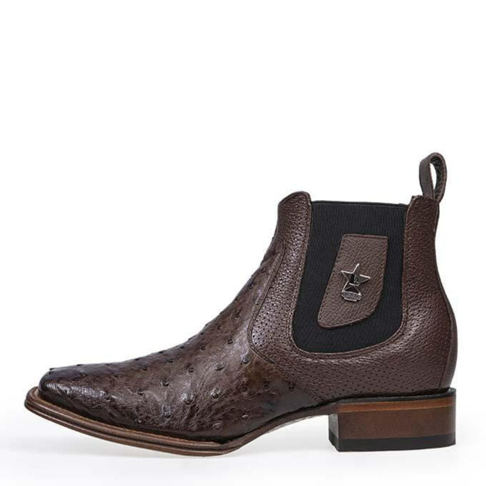 Los Altos Men's Wide Square Toe Ostrich Short Boots - Brown - Image 4